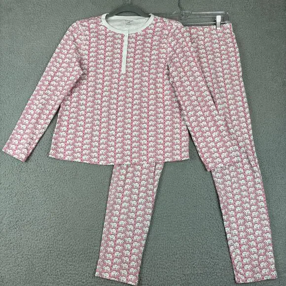 Roller Rabbit Pajama Set Top XS Pant SMALL Pink Elephant Novelty AOP Pima Cotton - Picture 2 of 13